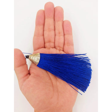 Royal Blue Tassels, Artificial Silk Tassel with Cone Cap, Earring Tassel